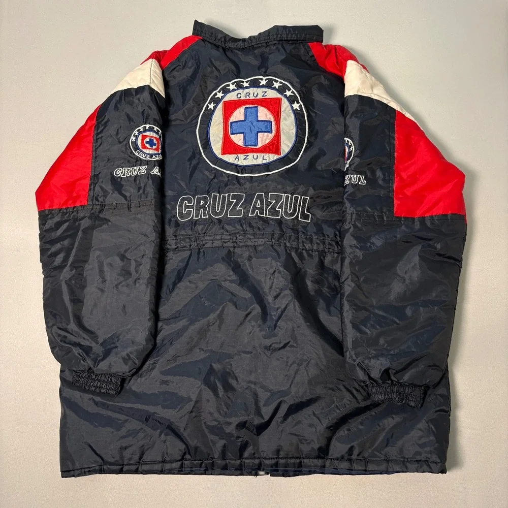 Vintage Little Laura of California Cruz Azul Soccer Jacket Navy Red Hooded Parka
